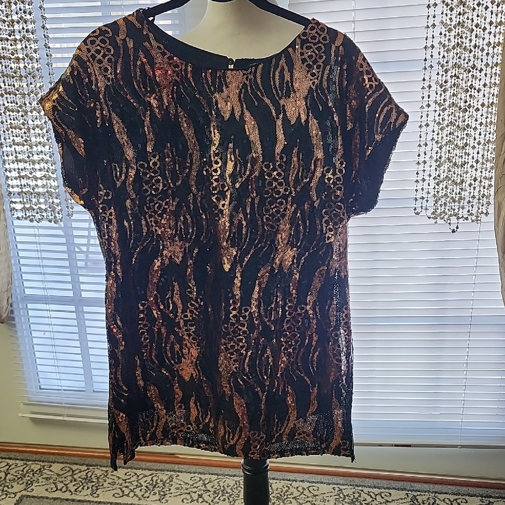 Cable & Gauge Black and Bronze Abstract Blouse - Picture 1 of 3